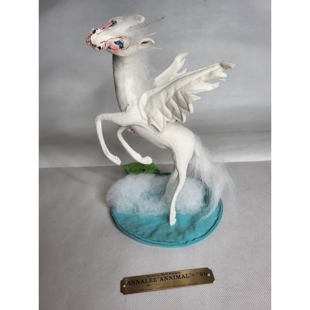 Annalee White Pegasus Unicorn Felt Doll Plush Hand Painted 7 inch Retired